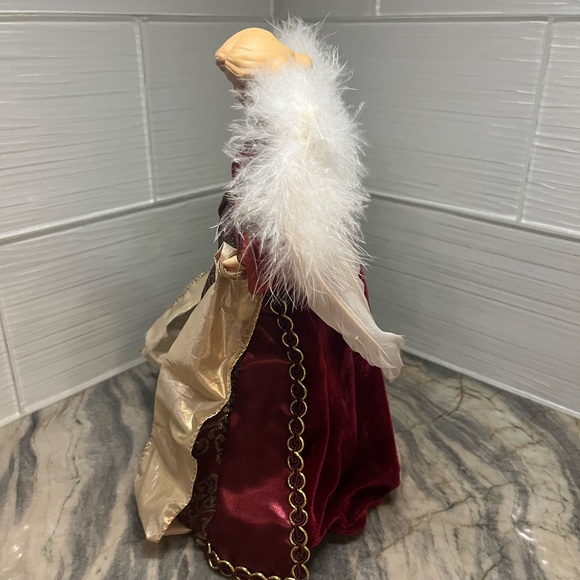 Burgundy Angel Christmas Tree Topper Holiday Decor Feather Wings - Picture 4 of 8